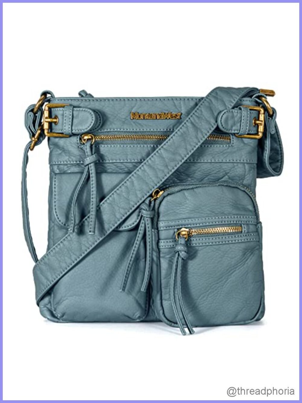 Washed Vegan Leather Crossbody Bag Multi Pocket Shoulder Purse